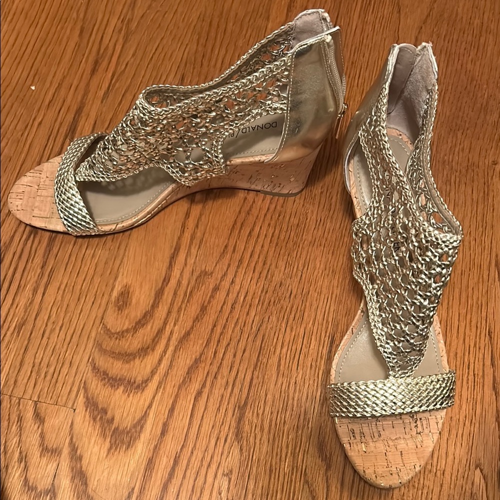 Donald J. Pliner Gold Wedge Sandals with Jeweled Embellishments